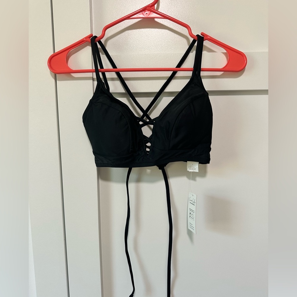 Cupshe Black Lace-Up Bikini Top – Size Small (NWT)